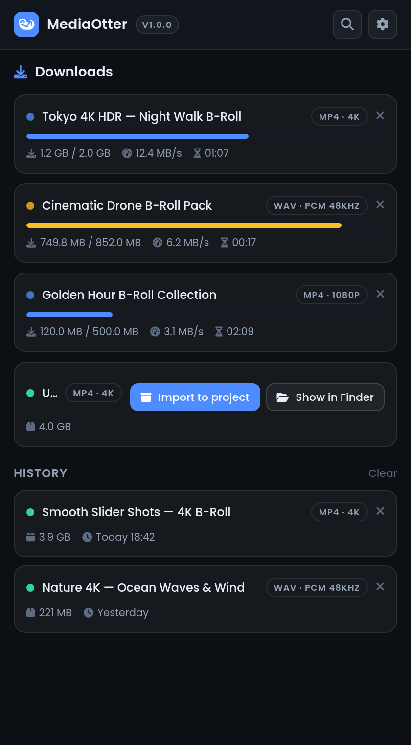 MediaOtter downloads with live progress